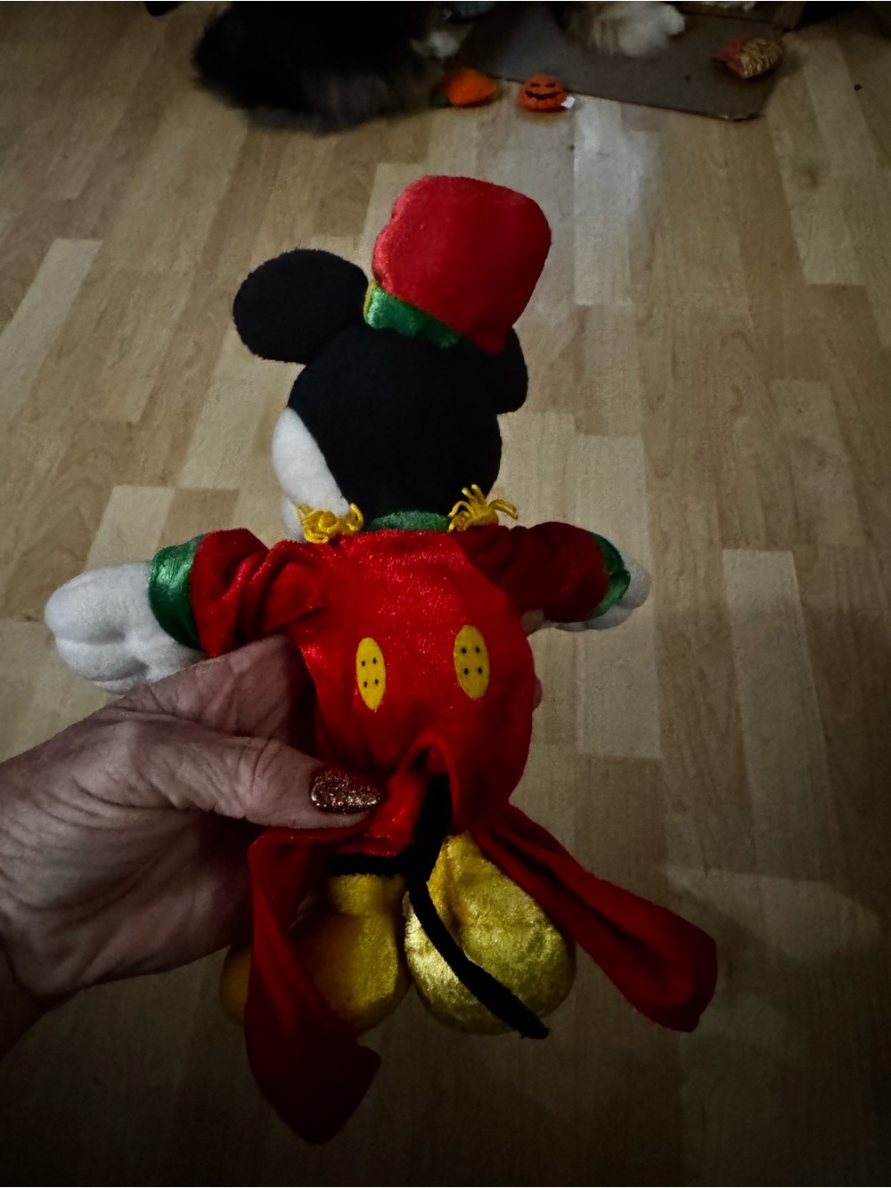 Disney Mickey Mouse Plush in Red and Green Band Costume with Yellow Accents - Picture 4 of 7